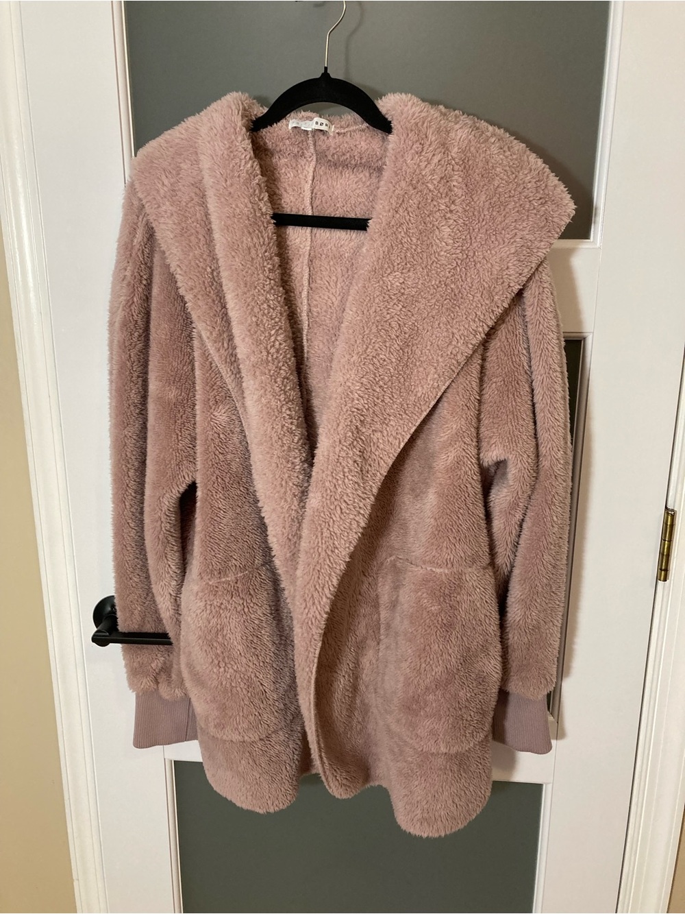 Baltic Born Melrose Teddy Open Front Hooded Jacket Mauve / Pink One Size